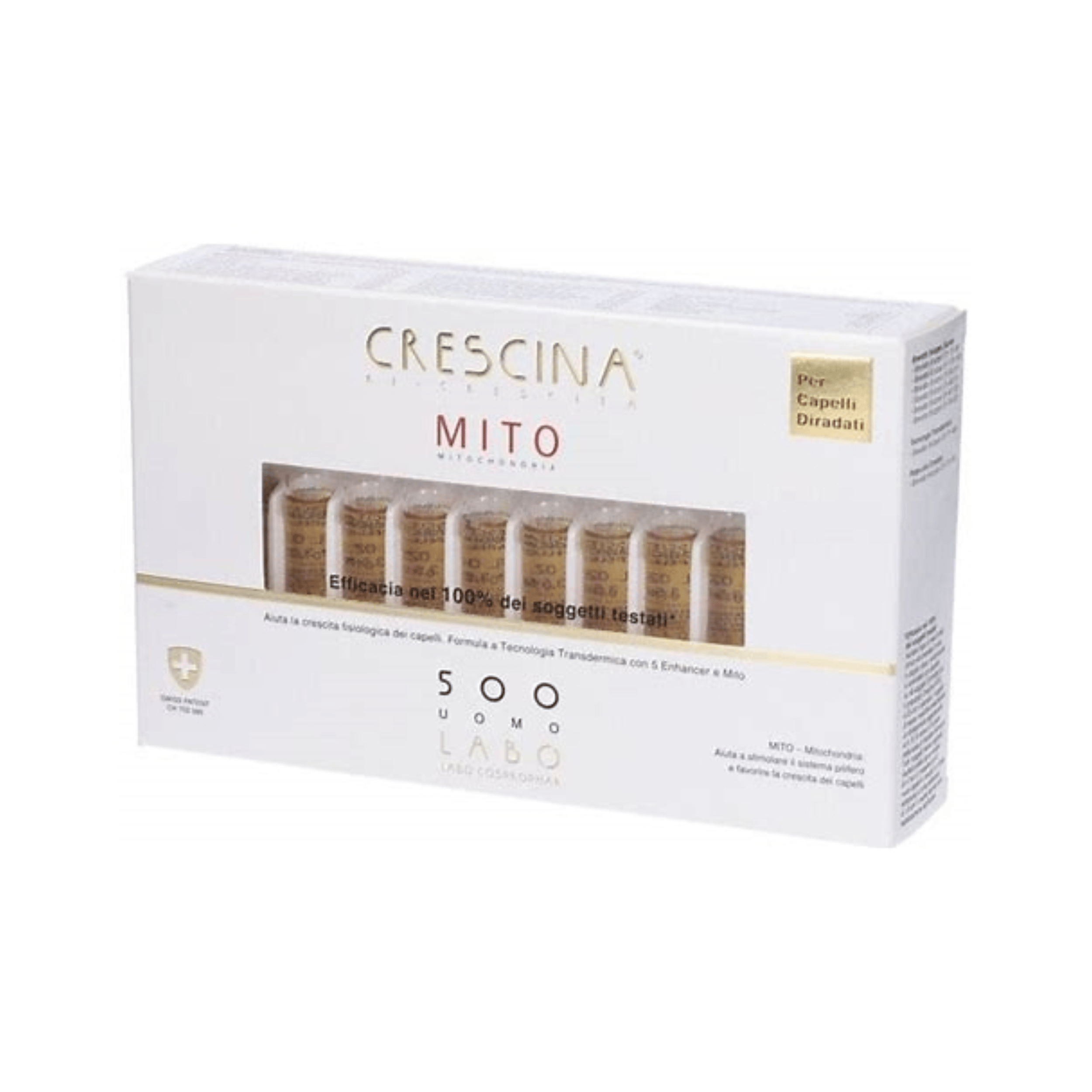 CRESCINA Ri-Crescita Mito 500 Uomo 10+10 Fiale da 3,5 ml per Rinfoltimento e Rigenerazione Capelli Diradati