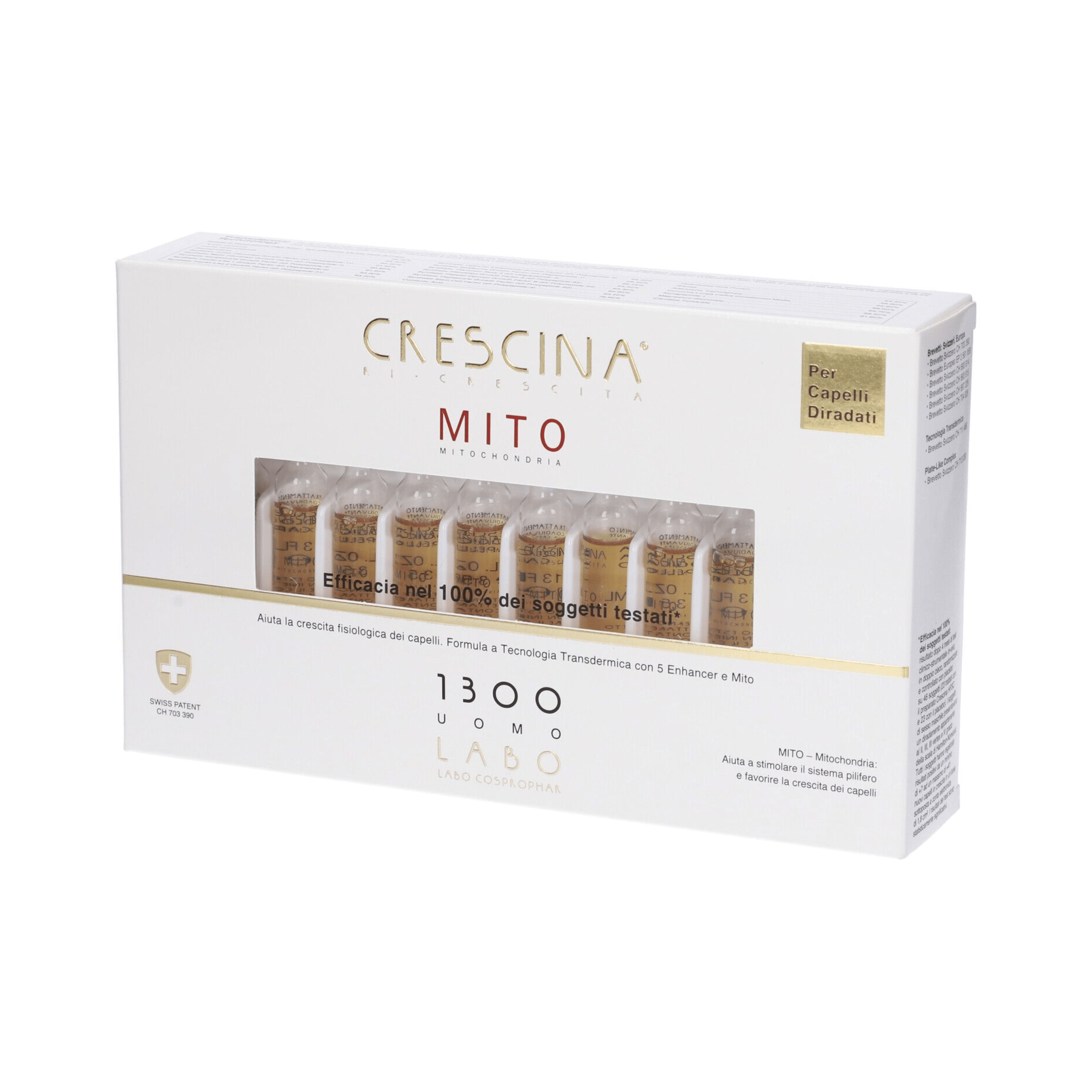 CRESCINA Ri-Crescita Mito 1300 Uomo 40 Fiale da 3,5 ml per Rinfoltimento e Rigenerazione Capelli Diradati
