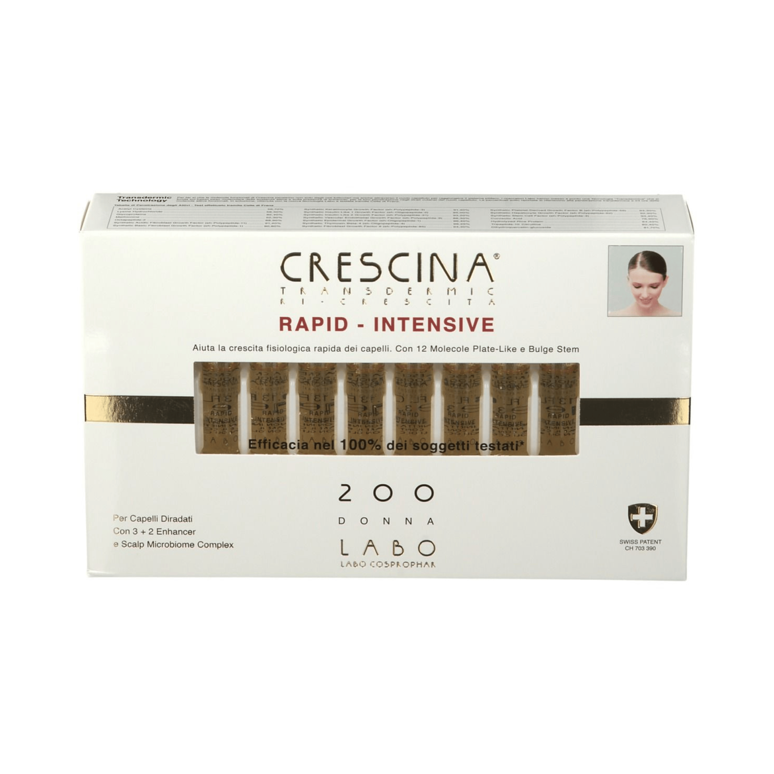 CRESCINA Rapid-Intensive Ri-Crescita Donna Mito 200 Donna 40 Fiale da 3,5 ml Trattamento Capelli per Rinfoltimento e Rigenerazione Capillare Avanzata