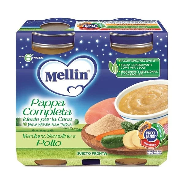 MELLIN Pappa Completa Semolino Verdure Pollo 2 Vasetti 200 g