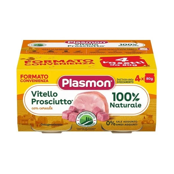 PLASMON Omogeneizzato Vitello e Prosciutto Cotto 4 x 80 g