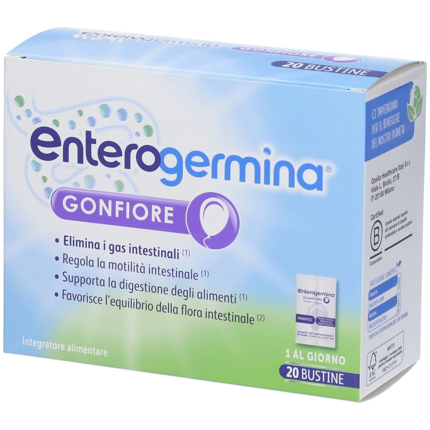 ENTEROGERMINA Gonfiore 20 Bustine Gonfiore, Probiotici, Enzimi Digestivi, Fermenti Lattici, Adulti, Contro Gonfiore Addominale