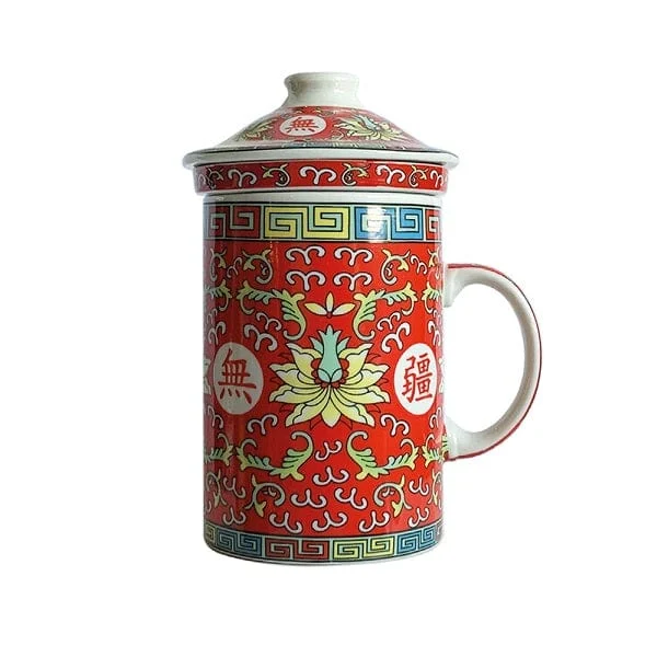 HIMALAYA Old China Infusiera Loto Roso In Porcellana