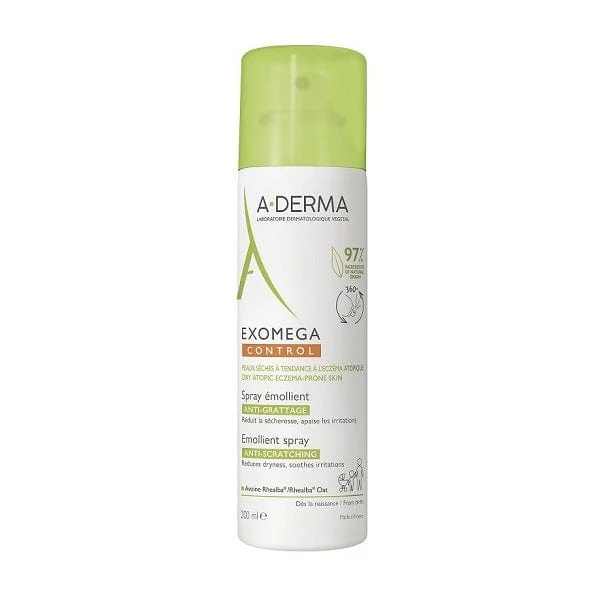 A-DERMA A-Derma Exomega Control Spray Emolliente Anti-grattage 200ml, Lenisce Secchezza e Arrossamenti, Riduce la sensazione di prurito, Pelle secca a tendenza Atopica