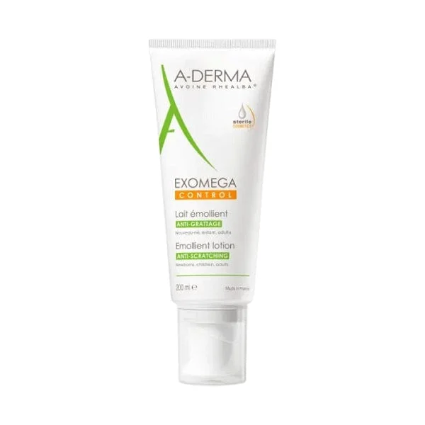 A-DERMA A-Derma Exomega Control Latte emolliente Anti-grattage 200ml, Lenisce la sensazione di prurito, Pelle secca a tendenza atopica