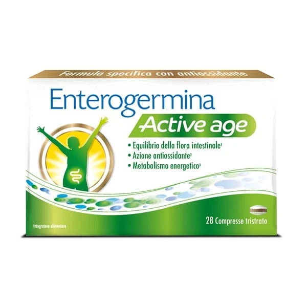 ENTEROGERMINA Active Age 28 Compresse Tristrato Active Age, Vitamina b12, Fermenti Lattici, Probiotici, Benessere Della Flora Intestinale, Antiossidante, Riduzione Stanchezza