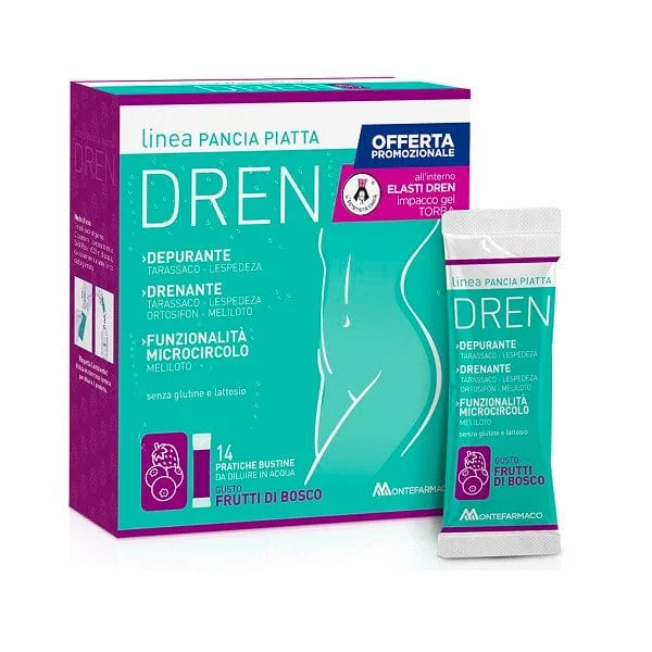 MONTEFARMACO OTC Pancia Piatta Dren Frutti Di Bosco 14 Stick 20 ml Con Impacco Gel