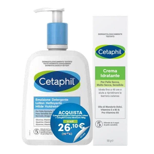 CETAPHIL Bipack Crema Idratante 100 ml e Emulsione Detergente 470 ml