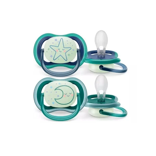 AVENT Succhietto Ultra Air Night Time 6-18 Mesi Stella Luna 2 Pezzi