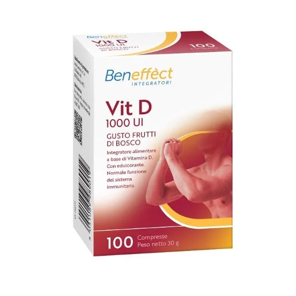 BENEFFECT INTEGRATORI Vit D 1000 UI 100 Compresse Gusto Frutti Di Bosco