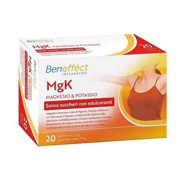 BENEFFECT INTEGRATORI MgK Magnesio e Potassio 20 Bustine Senza Zuccheri