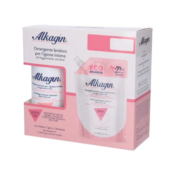 ALKAGIN Detergente Intimo Lenitivo Ph Leggermente Alcalino 400 ml + Ricarica 400 ml
