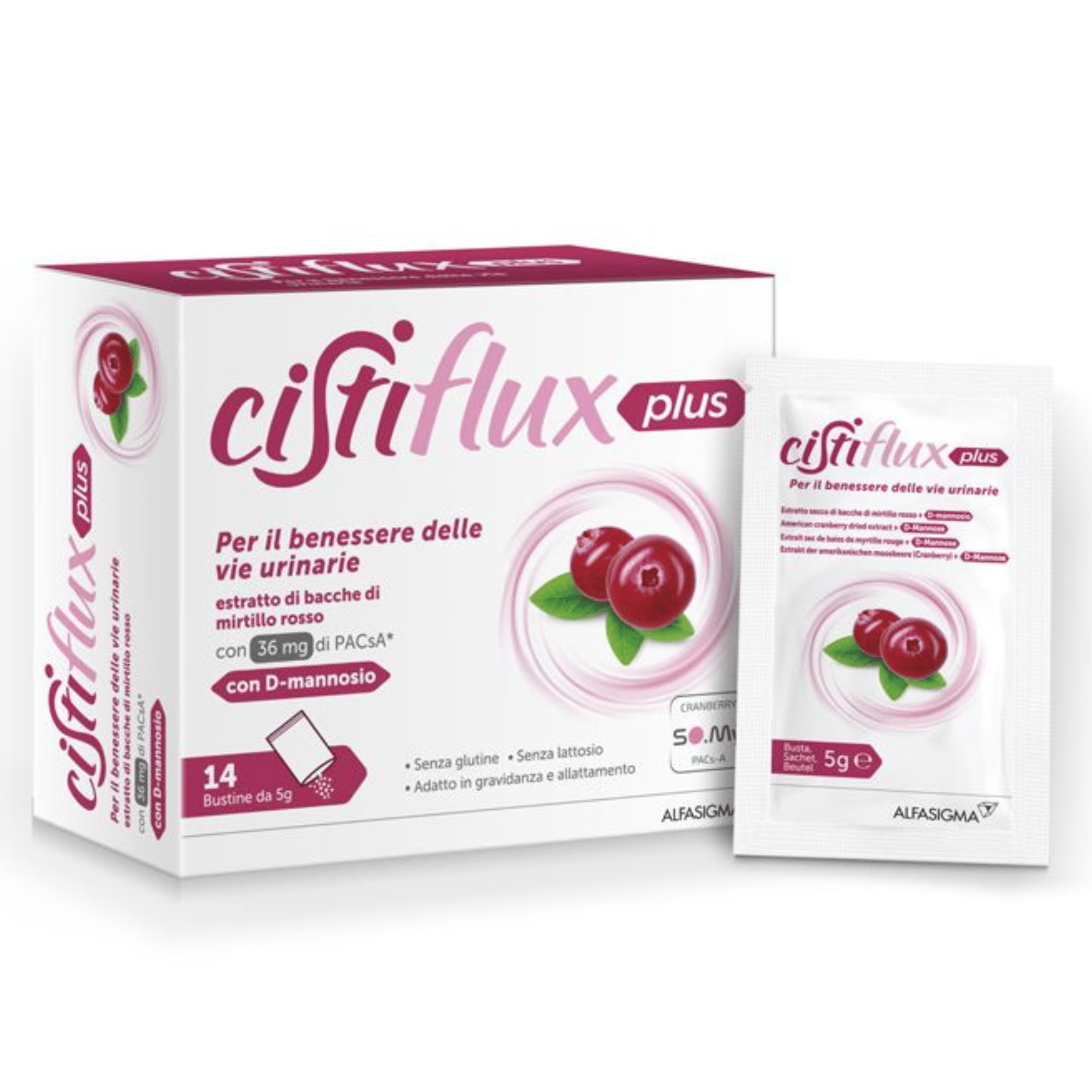 CISTIFLUX Plus con D-Mannosio 14 Bustine Da 5 g Per il Benessere delle Vie Urinarie