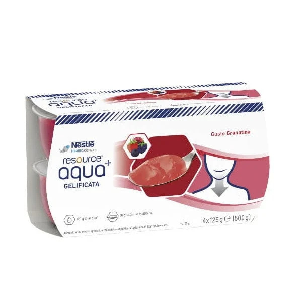 NESTLE RESOURCE Aqua+ Gelificata Granatina Senza Zucchero 4 Vasetti Da 125g