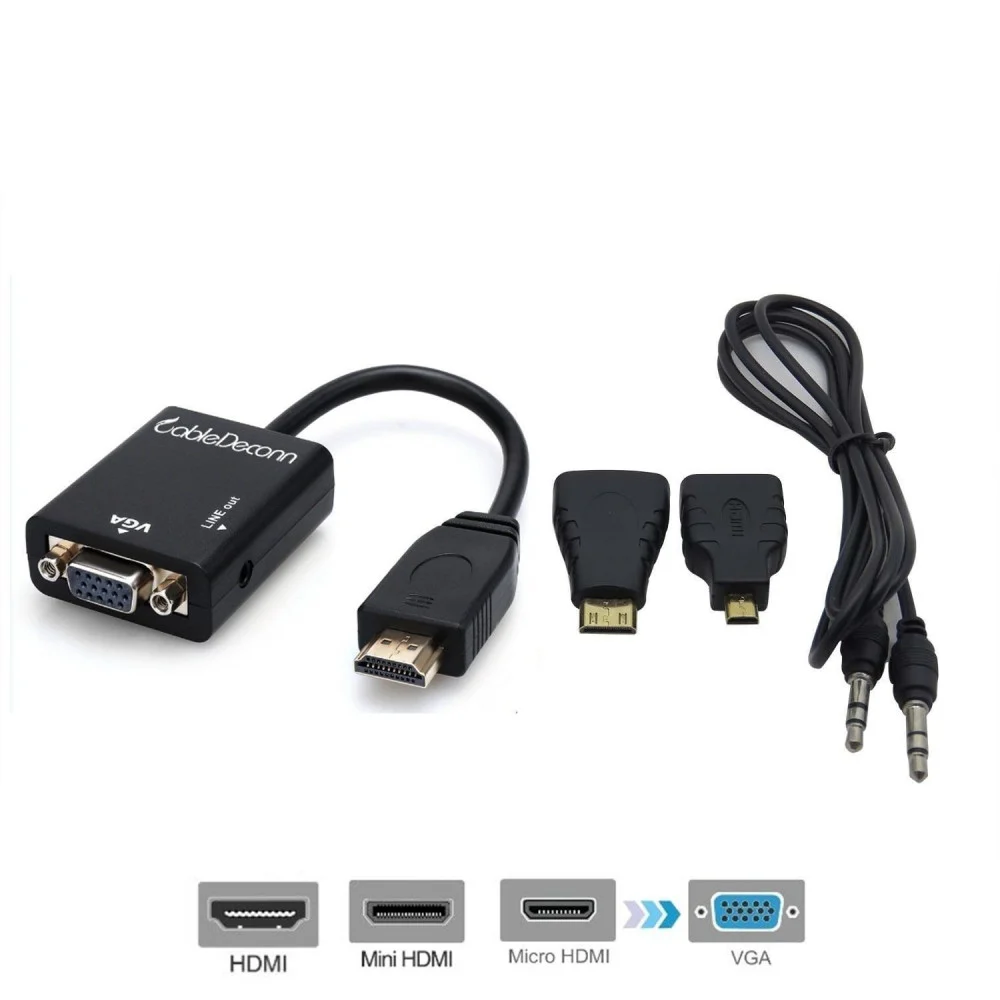 ADATTATORE CONVERTITORE HDMI A VGA 3 IN 1 CON AUDIO A MINI MICRO CAVO HDMI - TrAdE Shop Traesio