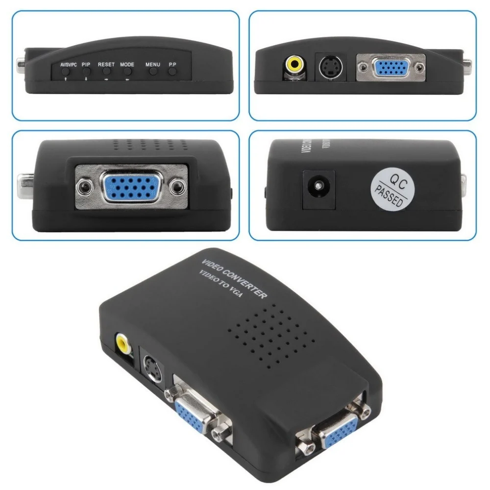 ADATTATORE CONVERTITORE VIDEO DA VGA RCA S-VIDEO IN VGA OUT PC NOTEBOOK NERO