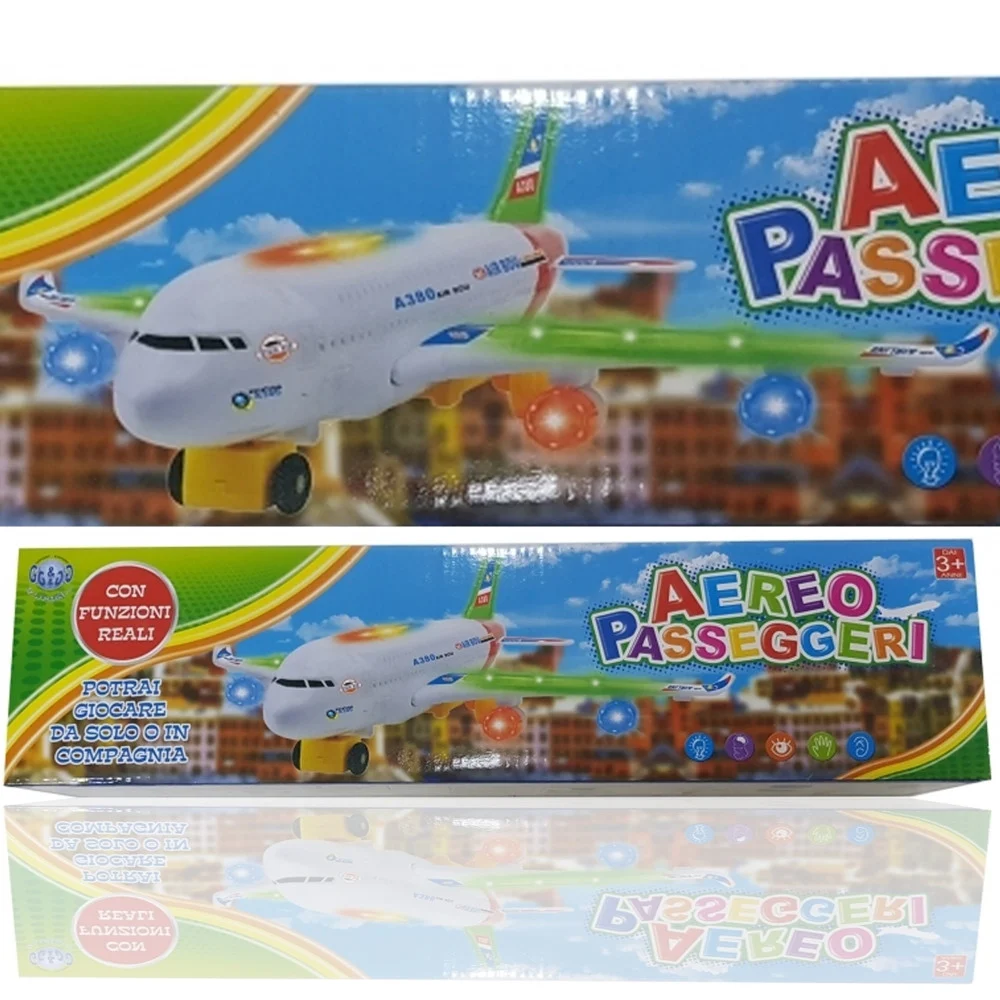 AEROPLANO PASSEGGERI AEREO AIRLINER A380 SUONI LUCI GIOCO BAMBINI DOLL MODELLINO - TrAdE Shop Traesio