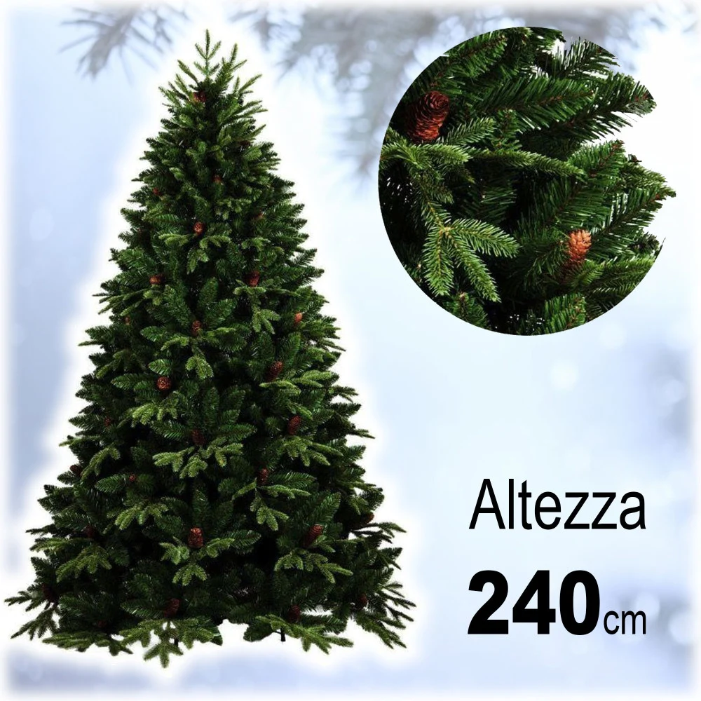 ALBERO DI NATALE FOLTO ARTIFICIALE 240CM VERDE CON PIGNE 1444 RAMI BASE A CROCE - TrAdE Shop Traesio