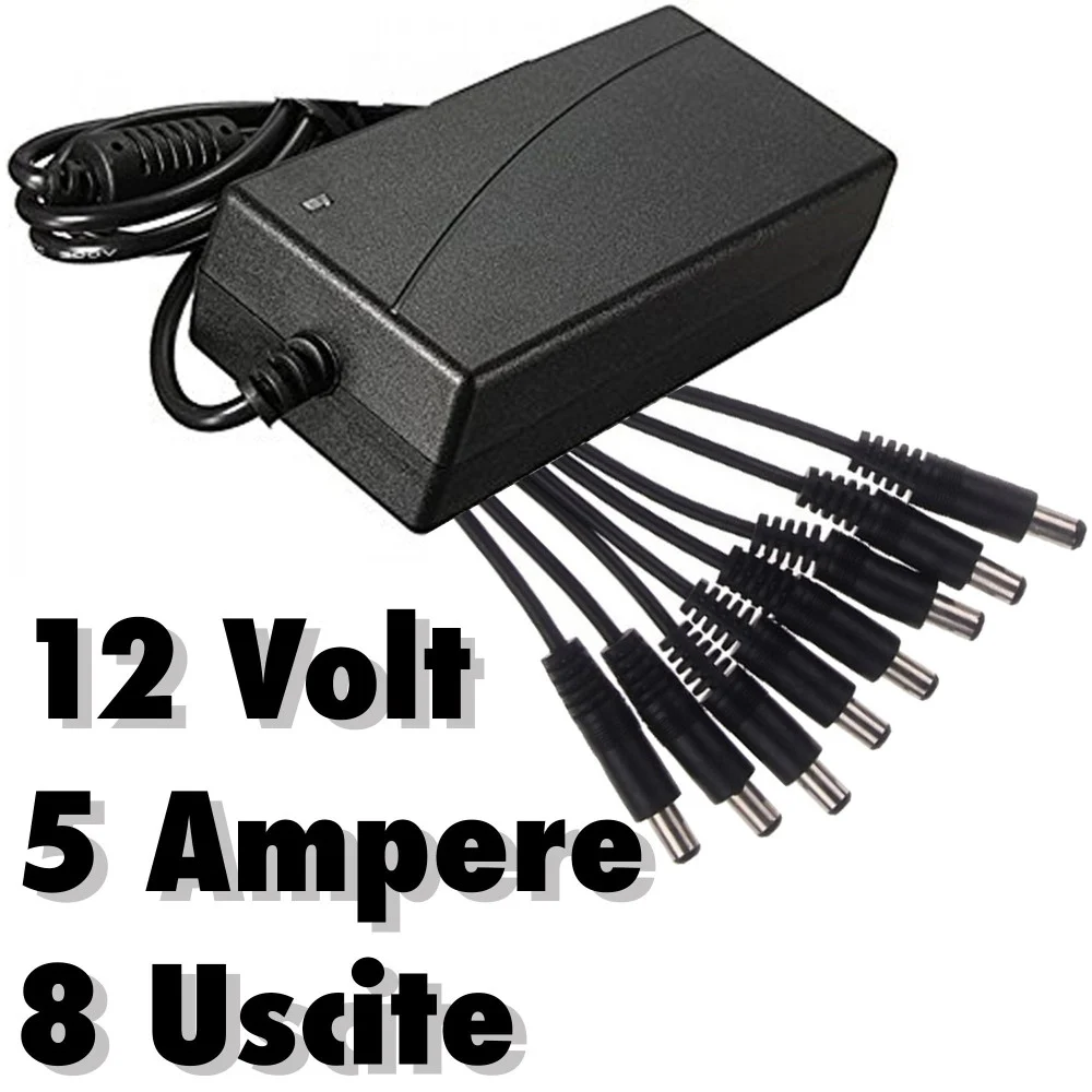 ALIMENTATORE STABILIZZATO TRASFORMATORE 12V 5A 8 USCITE TELECAMERE DVR STRISCE - TrAdE Shop Traesio