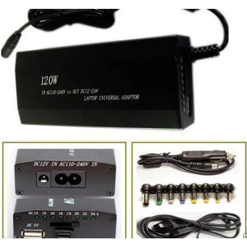ALIMENTATORE UNIVERSALE 120W NOTEBOOK PC CASA AUTO USB UNIVERSALE 9 ADATTATORI - TrAdE Shop Traesio