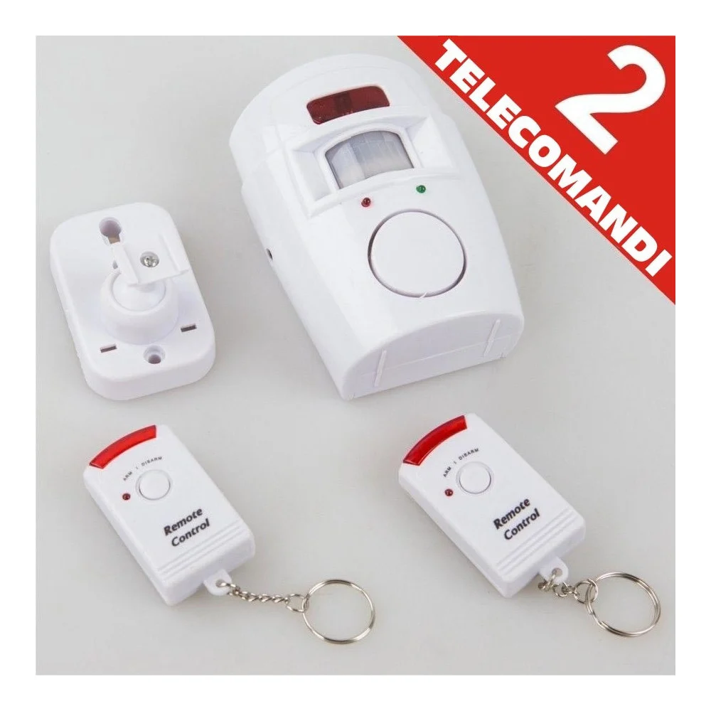 ALLARME CON SENSORE INFRAROSSI 2 TELECOMANDI 105 DB RAGGIO 6 METRI CASA UFFICIO - TrAdE Shop Traesio