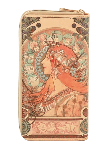 Alphonse Mucha Portafoglio Lungo Facile da Riporre con Carta 12345 Blu 10 Slot - WAFUU JAPAN
