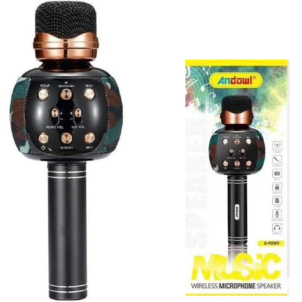 ALTOPARLANTE MICROFONO WIRELESS RICARICABILE BLUETOOTH FM RADIO MUSICA Q-M2911