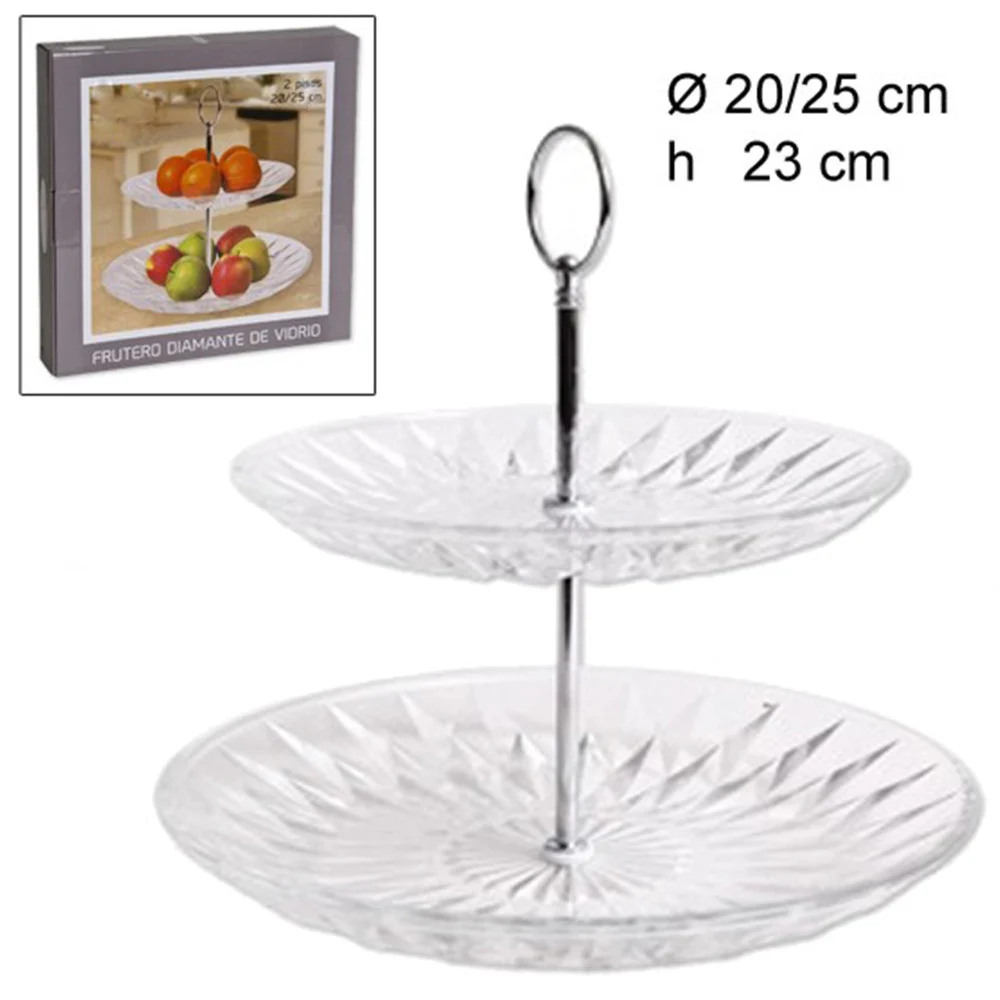 ALZATA CENTRO TAVOLA 2 RIPIANI LIVELLI IN VETRO DIAMANTE ALZATINA VASSOIO TORTE - TrAdE Shop Traesio