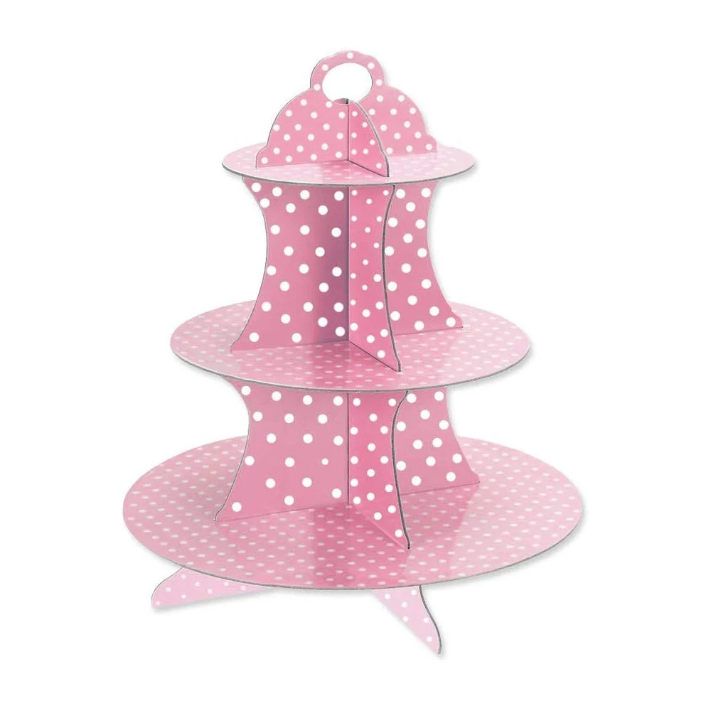 ALZATINA STAND ROSA A POIS IN CARTONE CARTA 3 PIANI SUPPORTO PER DOLCI MUFFIN - TrAdE Shop Traesio