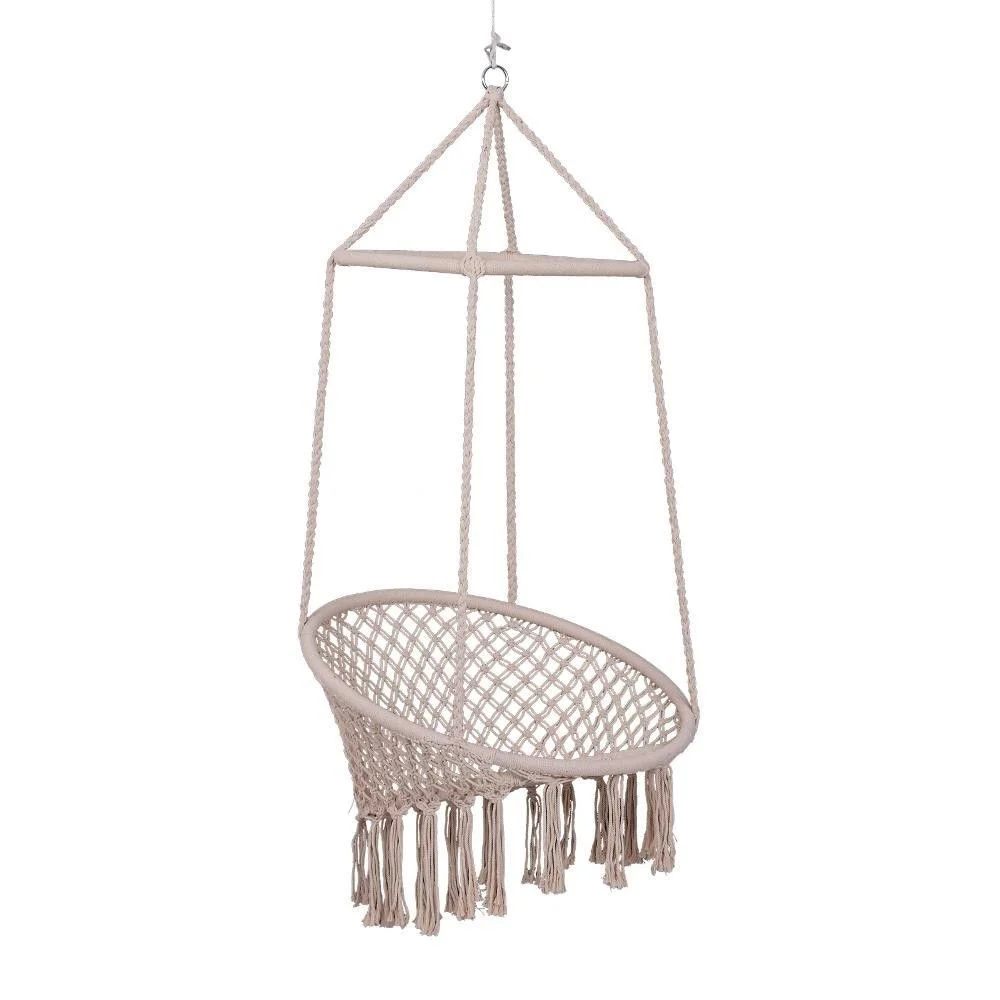 AMACA SEDIA SOSPESA AD ALTALENA DONDOLO IN LEGNO CORDA INTRECCIATA COTONE BEIGE - TrAdE Shop Traesio