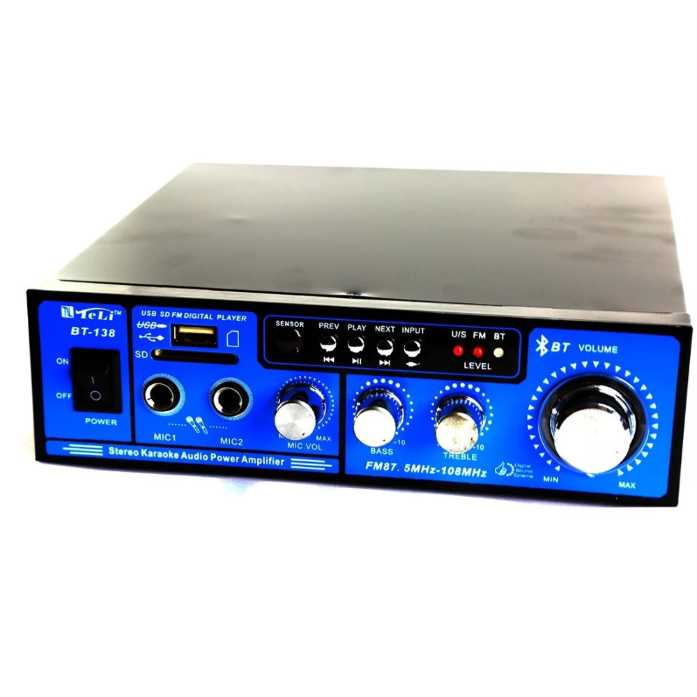 AMPLIFICATORE AUDIO 12V 220V USB Sd 2 MICROFONI MP3 FM CASA AUTO BLUETOOTH BT138 - TrAdE Shop Traesio
