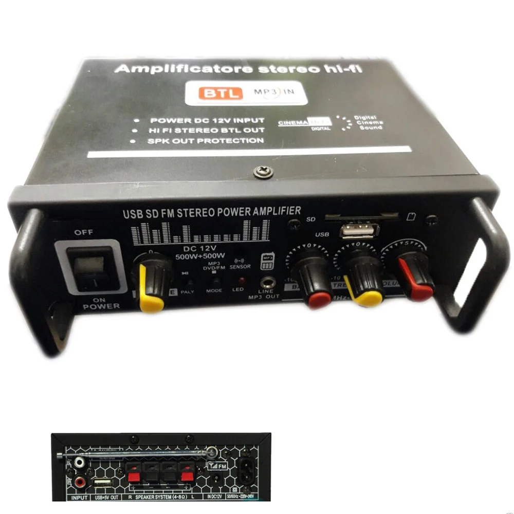 AMPLIFICATORE AUDIO 12V 220V USB SD MP3 RADIO FM CASA AUTO 2 O 4 CH 1000W BTL - TrAdE Shop Traesio