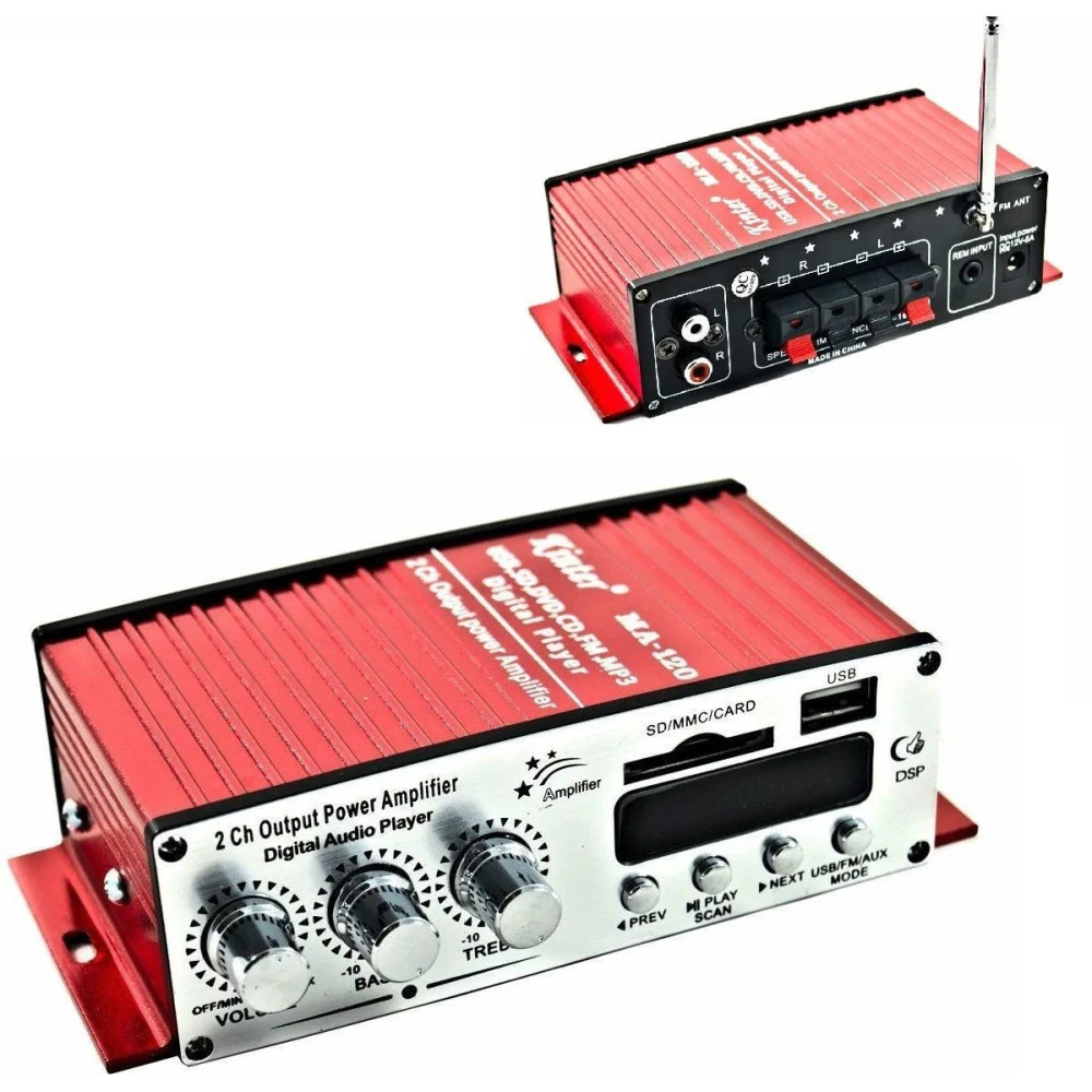 AMPLIFICATORE AUDIO 12V USB MP3 CASA AUTO 2 CANALI STEREO 40W TELECOMANDO MA120 - TrAdE Shop Traesio