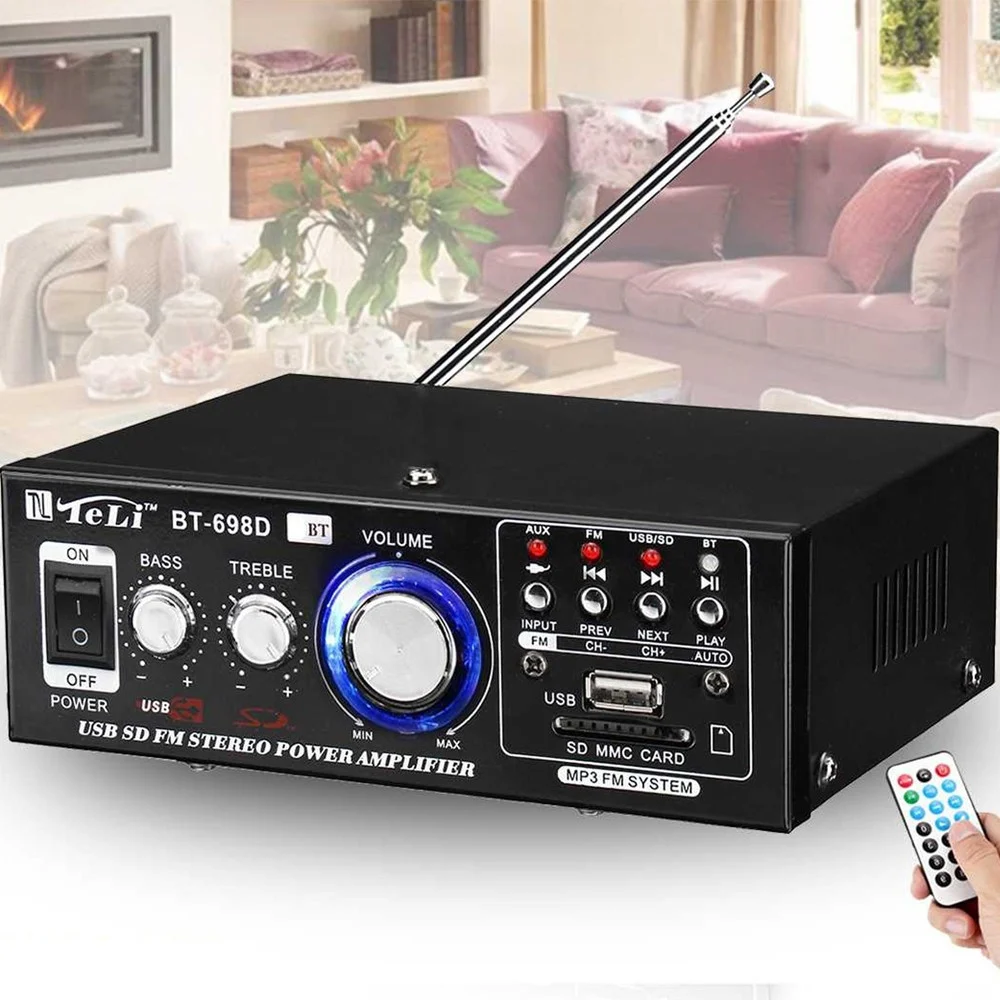 AMPLIFICATORE AUDIO BLUETOOTH 2 CANALI STEREO USB SD RADIO SPEAKER TELECOMANDO - TrAdE Shop Traesio