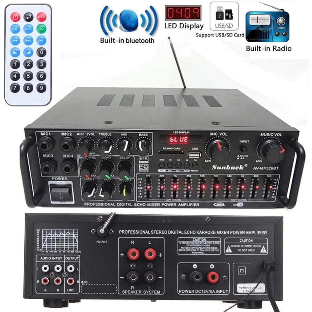 AMPLIFICATORE Q-GF999 PROFESSIONALE AUDIO 2X150W KARAOKE FM BLUETOOTH 5.1 MP3 USB