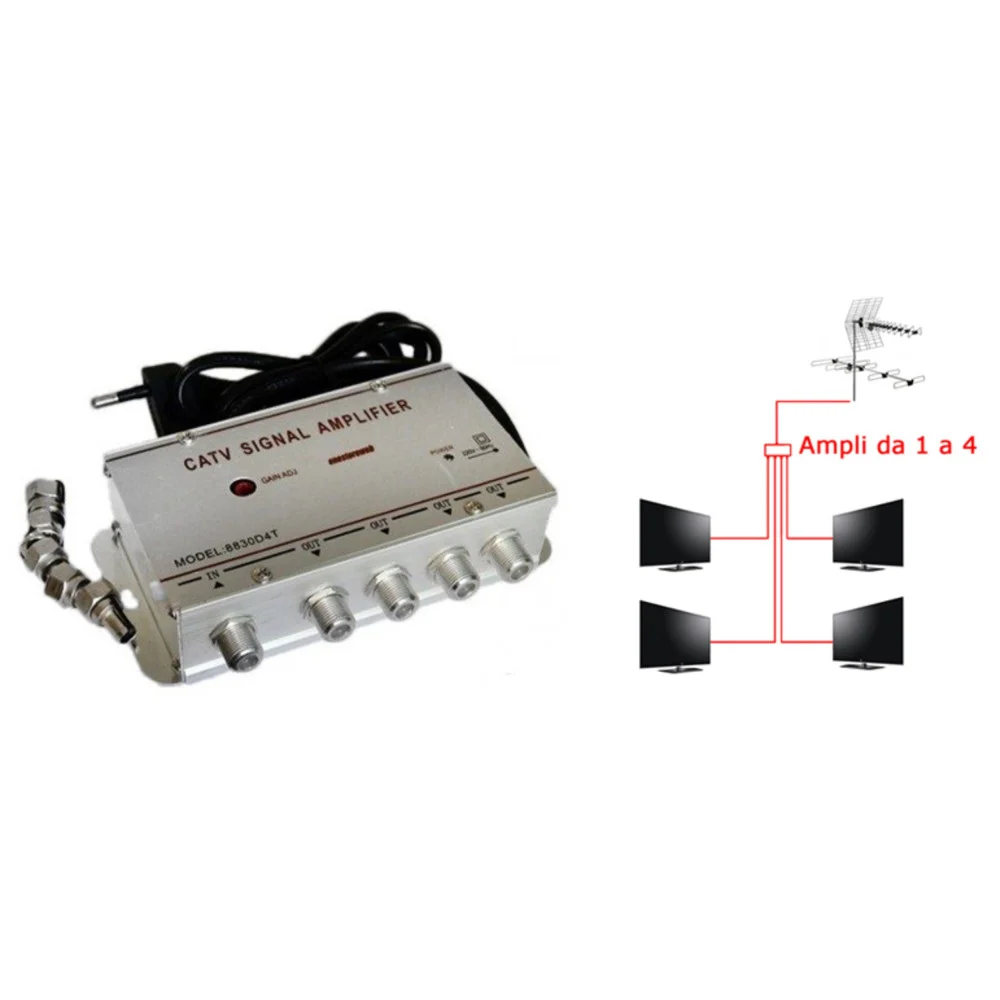 AMPLIFICATORE SEGNALE TV SDOPPIATORE ANTENNA 4 USCITE DIGITALE TERRESTRE - TrAdE Shop Traesio