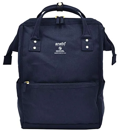 Anello Large-Capacity Water-Repellent Wooden Mouth Backpack GU-B3013 Navy