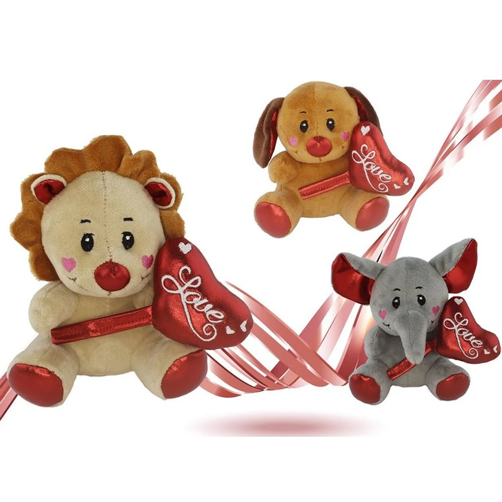 ANIMALI PELUCHE CON CUORE SCRITTA LOVE LAMÈ 16CM SAN VALENTINO 3 MOD. ASS. 93642 - TrAdE Shop Traesio