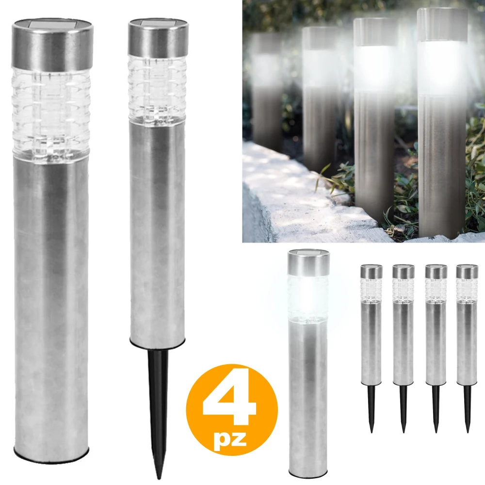 4 LAMPADE GIARDINO RICARICA SOLARE PALETTI SOLARI METALLO CRISTALLO 1LED BIANCO - TrAdE Shop Traesio