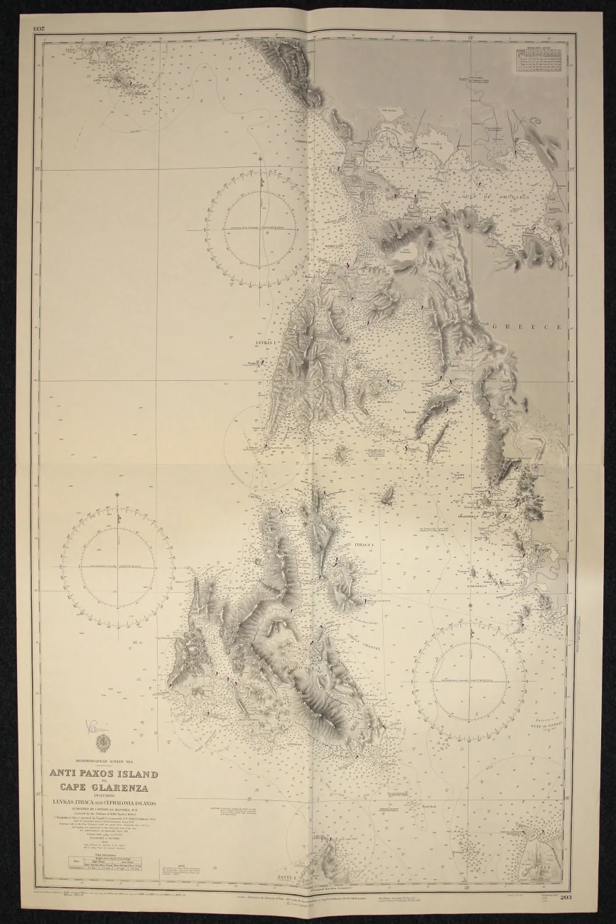 anti paxos island to cape glarenza n. 203 (1974) - Carte nautiche, da pesca…