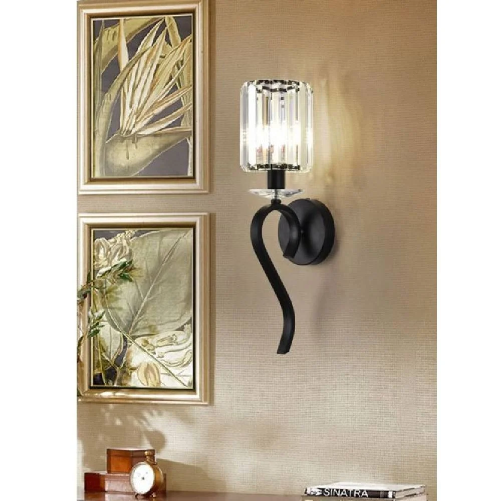 APPLIQUE DA PARETE NERO ATTACCO E14 LAMPADA MURO PARALUME IN VETRO METALLO E36-1