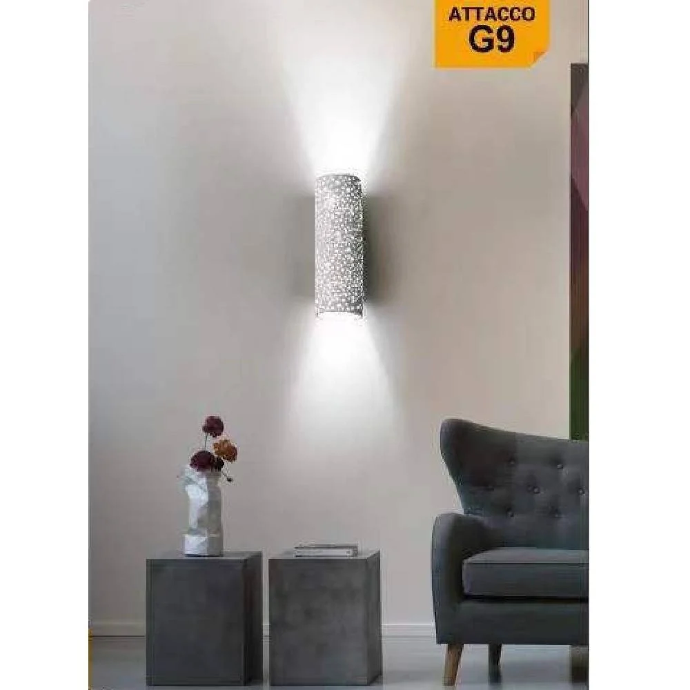 APPLIQUE IN GESSO A PARETE DOPPIA EMISSIONE LUCE 2XG9 CILINDRO TRAFORATO GS-E38