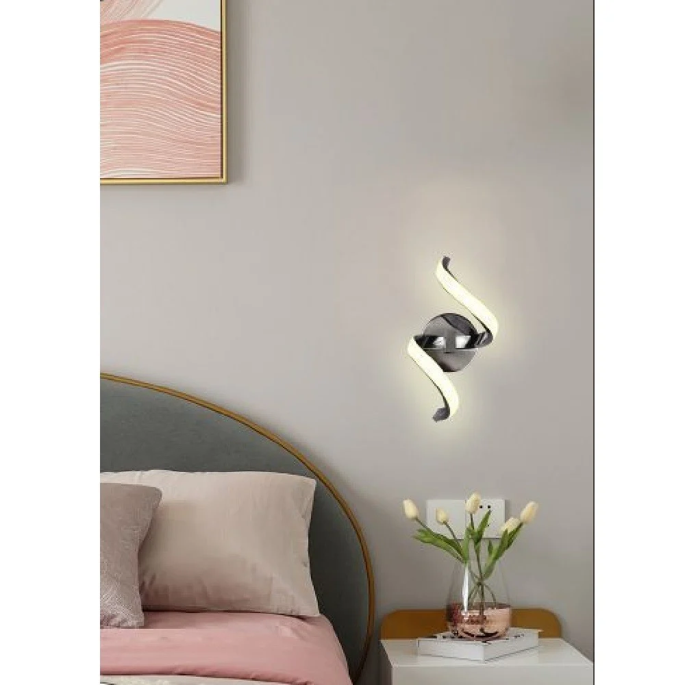 APPLIQUE LED A PARETE 9WATT CURVA SPIRALE LUCE FREDDA NATURALE CALDA E58 ARGENTO - TrAdE Shop Traesio