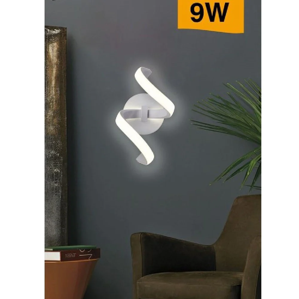 APPLIQUE LED DA MURO 9 WATT CURVA SPIRALE LUCE NATURALE FREDDA CALDA E58 BIANCA - TrAdE Shop Traesio