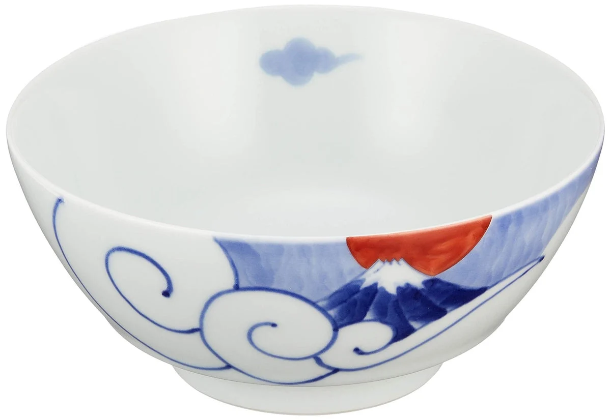 Arita Denpei Ramen Bowl Mt Fuji Cloud Design 18cm Microwave Safe Ceramic - WAFUU JAPAN