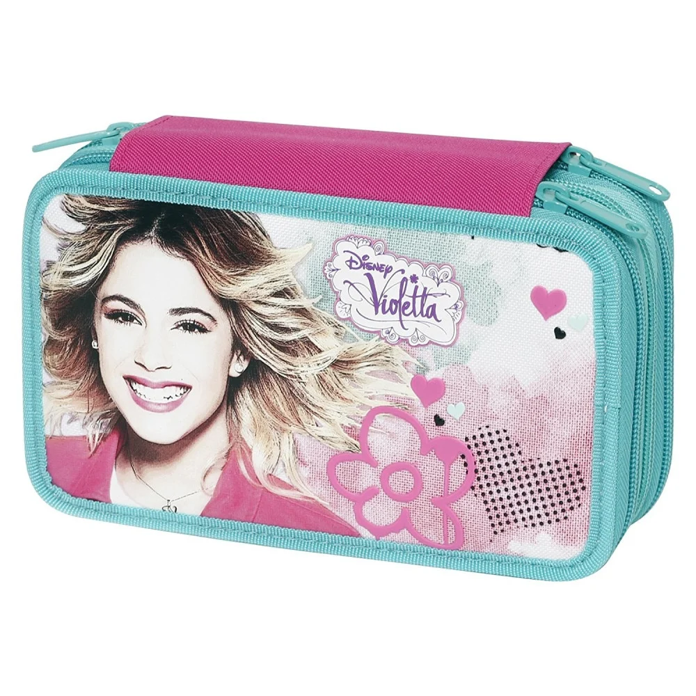 ASTUCCIO A 3 ZIP DISNEY VIOLETTA IN TESSUTO COMPLETO DI PASTELLI E PENNARELLI - TrAdE Shop Traesio