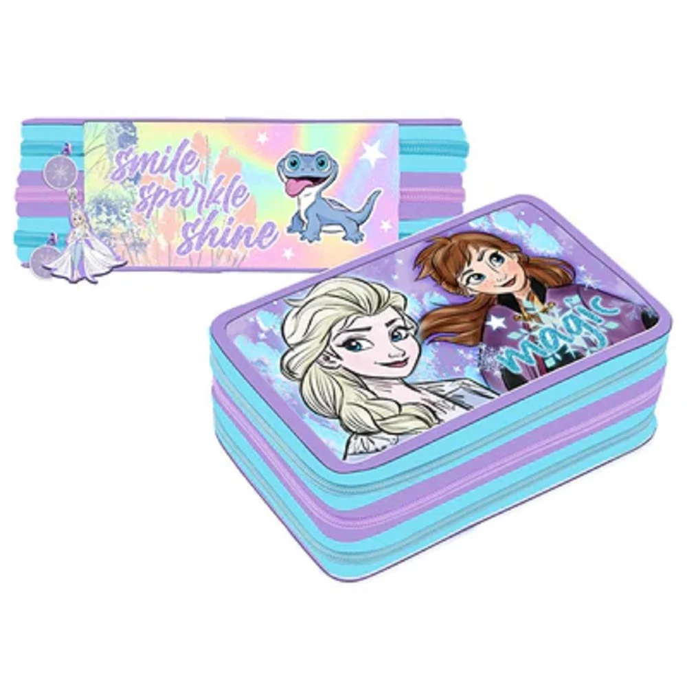 ASTUCCIO PORTAPASTELLI PENNE 3 ZIP CERNIERE FROZEN DELUXE SCUOLA 12,5X6X19,5 CM - TrAdE Shop Traesio