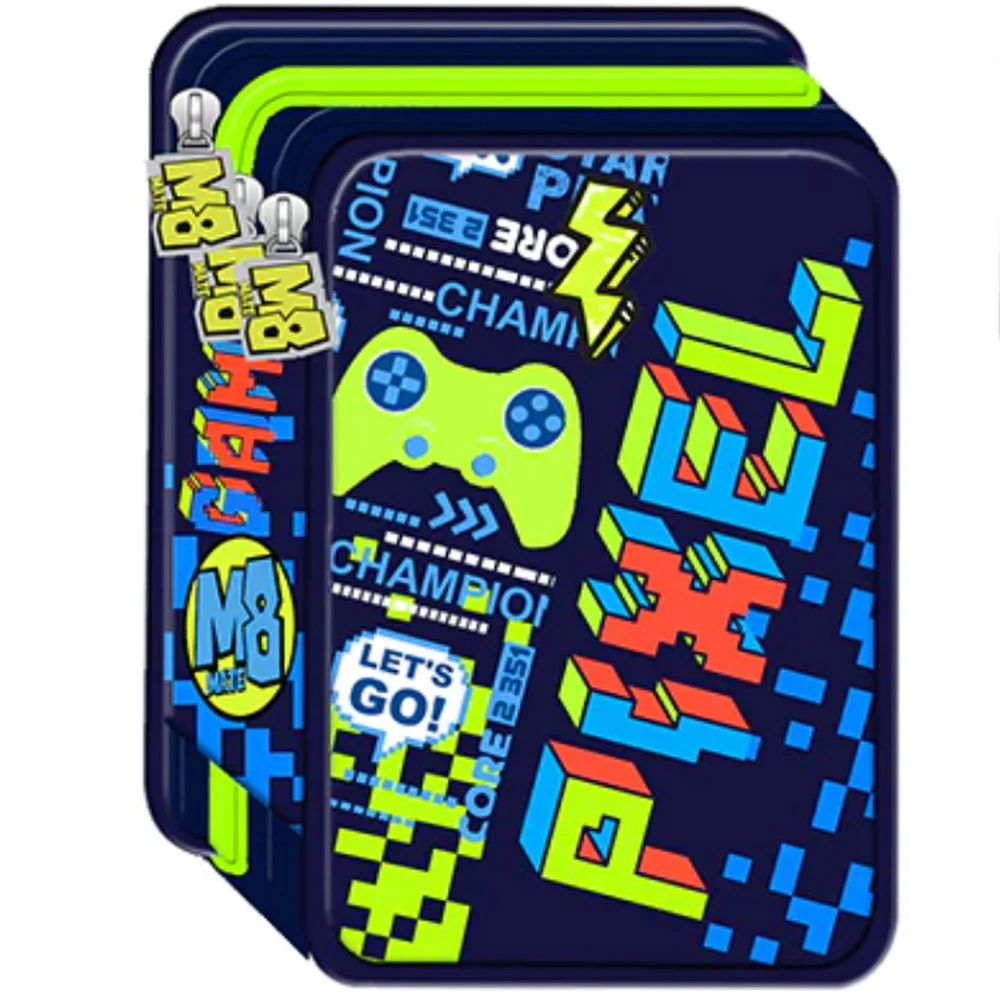 ASTUCCIO PORTAPASTELLI PORTAPENNE 3 SCOMPARTI CHIUSURA A ZIP M8 BOY BLU VERDE - TrAdE Shop Traesio