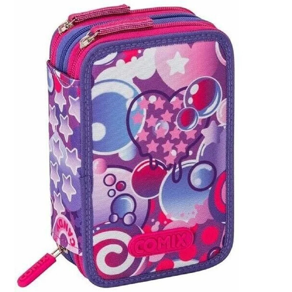 ASTUCCIO PORTAPENNE 3 ZIP SCOMPARTI COMIX BRIGHT BUBBLES GIRL ACCESSORI SCUOLA - TrAdE Shop Traesio