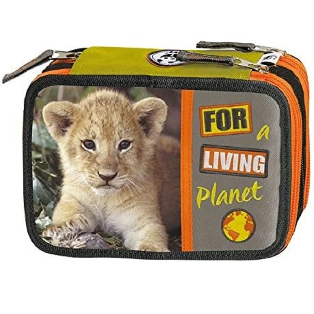 ASTUCCIO SCUOLA PANINI WWF FOR LIVING PLANET 3 PIANI CHIUSURA A ZIP PIENO LEONE - TrAdE Shop Traesio